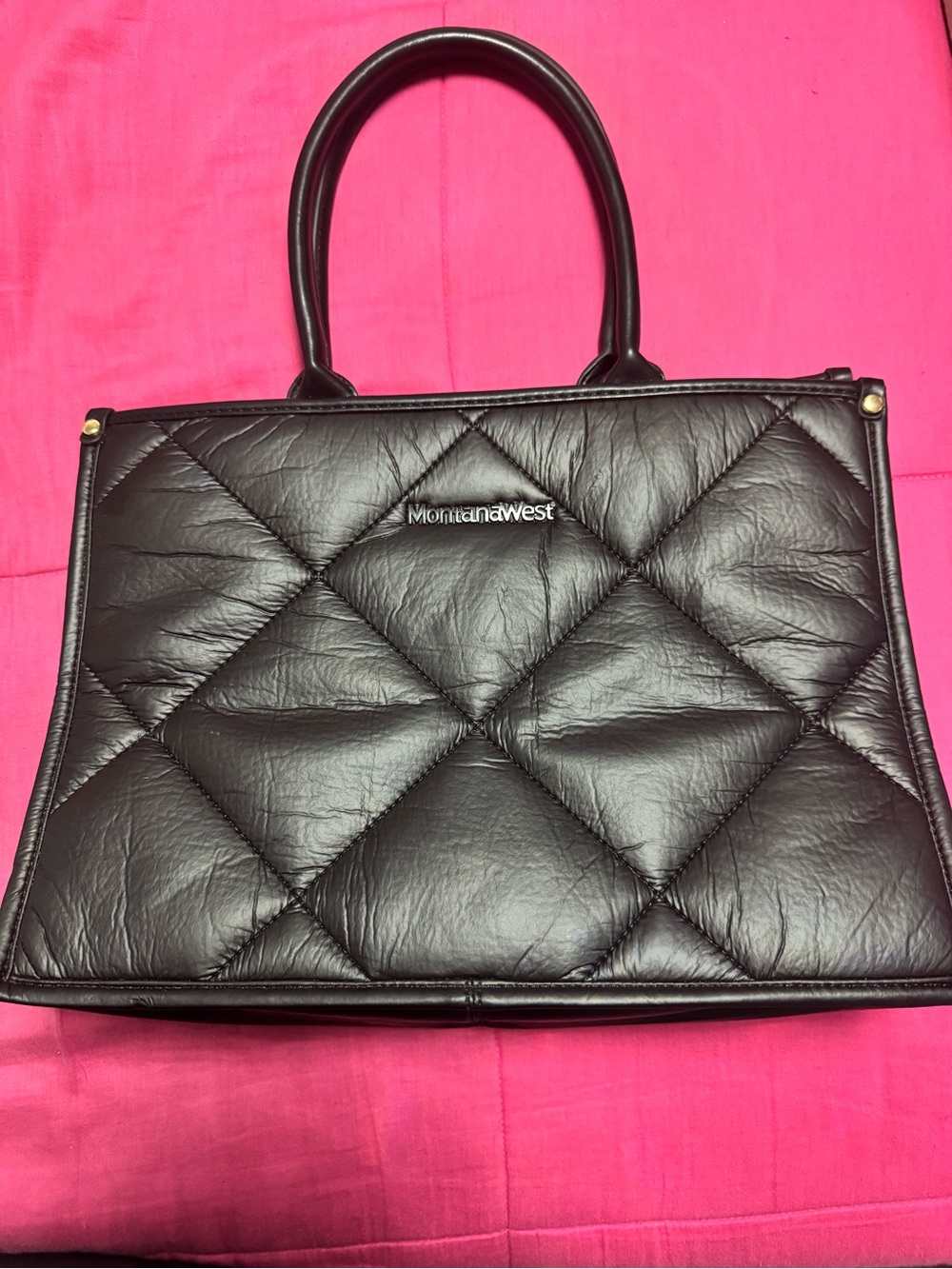 Montana West Black Quilted Faux Leather Top-Handle Tote